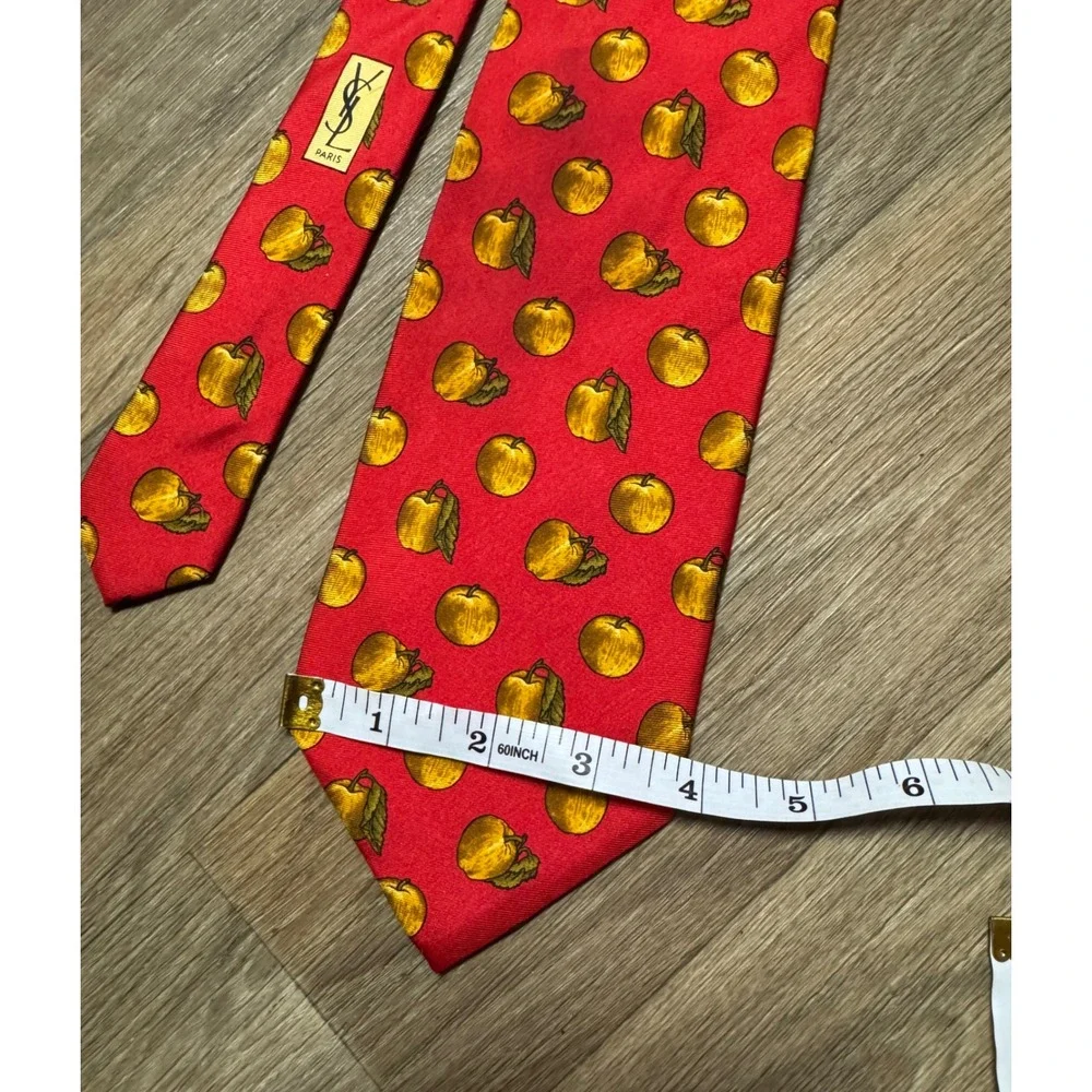 Yves Saint Laurent Red Silk Apple Print Tie Made in Italy YSL Vintage